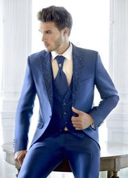 Hot Selling Groomsmen Peak Lapel Groom Tuxedos One Button Men Suits Wedding/Prom/Dinner Best Man Blazer ( Jacket+Pants+Tie+Vest) G337