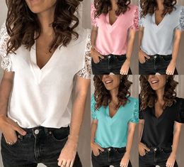 Spot Blouses European-style spring and summer fashion casual solid Colour V-neck lace long-sleeved bottoming shirt women support mixed batch
