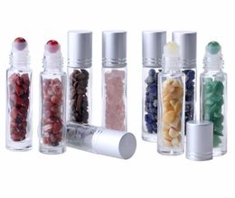 Essential Oil Diffuser 10ml Clear Glass Roll on Perfume Bottles with Crushed Natural Crystal Quartz Stone,Crystal Roller Ball Silver SN3032
