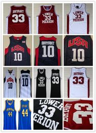 Men NCAA 2012 Team USA Lower Merion 33 Bryant Jersey College High School Basketball Hightower Crenshaw Dream Red White Blue Black embroidery