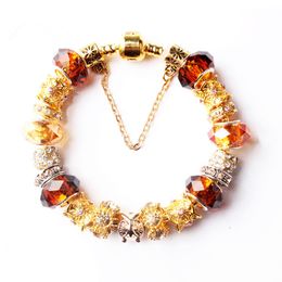 Wholesale- snake chain Glass Charm Bracelets For Women Original DIY Jewellery Style Fit Pandora with Crown
