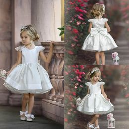 2020 Cute Short Flower Girl Dresses Satin Tulle Cheap A Line First Communion Dress Jewel Neck Custom Made Prom Gowns Party Wear