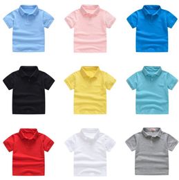 Kids Shirts 100% Cotton Boys T Shirt Short Sleeve Girls Tees Turndown Collar Chidren Tops Summer Kids Clothing 9 Colours DHW2378