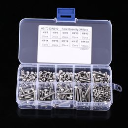 Freeshipping 340pcs/Box Hex Socket Screws Bolts Nut M3 Stainless Steel Cap Head Screw Set Fastener Assortment Kit Repair Tools Set