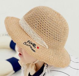 15528 Spring Summer Baby Kids Straw hat Babies Child Fishman Cap Crochet Lace Up Cotton Bucket Hat