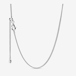 Adjustable 100% 925 Sterling Silver Classic Curb Chain Necklace With Sliding Clasp Fit European Pendants and Charms Fine Women Jewellery Gift