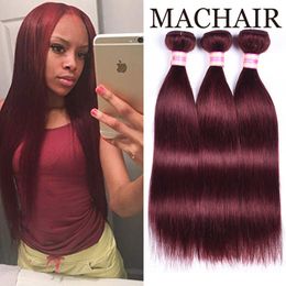 -Armadura de cabello pre-colorado Vino rojo Paquetes de cabello humano 3 / 4PC Borgoña Remy Extensiones de cabello liso brasileño 99j # 27 # 4 # 30 #