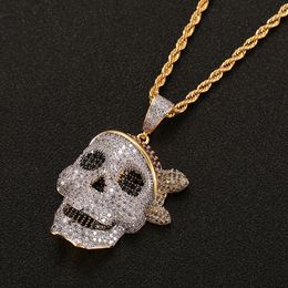 Men Skull Pendant Necklace Personality Chain Gold Silver Iced Out Cubic Zirconia Hip hop Rock Jewellery