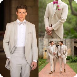 Men Suits Beige Tailcoat Wedding Suits Bridegroom Groom Blazer Custom Made Slim Fit Formal Tuxedos Groomsmen Prom Best Man Jacket+Pants+Vest