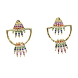 Wholesale-rainbow cz crown stud earring for women Gold Colourful cz double side front back fashion trendy jacket earrings