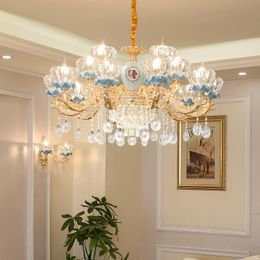 Retro Vintage Crystal Chandeliers E14 LED Blue Large European Empire Style Lustres Hand Blown Glass Chandelier Lighting For Living Room Pendants Retro Vintage Crystal Chandeliers E14 LED Blue Large European Empire Style Lustres Hand Blown Glass Chandelier Lighting For Living Room Pendants
