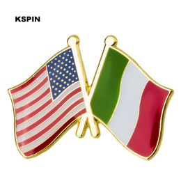 USA Italy Friendship Flag Metal Pin Badges Decorative Brooch for Clothes XY0288-3
