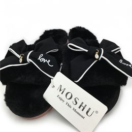 Designer Women Winter Slippers Female Bedroom Slippers Plush Fur Butterfly Knot Indoor Ladies Shoes Zapatos Mujer