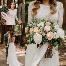 A-Line Wedding Dresses Custom Made Bohemian Dresses Sexy Backless Long Sleeve Country Boho Bridal Gowns Dress