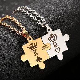 Letters K & Q Couple Necklaces with Crown Stainless Steel Tag Pendant Necklace King & Queen For Women Men