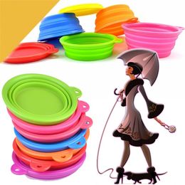 Hot sales silicone pets bowls Outdoor Travel portable Pet folding bowl Candy Color cat dog universal feeding bowl T9I00371
