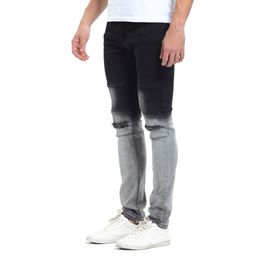 Fashion-Gradatient Colour Jeans Mens Stylish Designer Black White Colour Patchwork Washed Pencil Pants Jeans