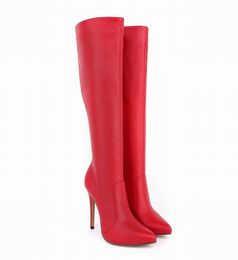 Hot Sale-9 Colours Autumn Winter New Leather Pointed Toes Thin Heels Women Knee Boots Western Fashion Boots Size 4-11