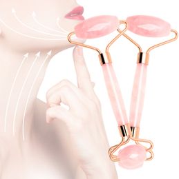 Face Body Slimming Massage Tool Noise Free Puffy Handle 100% Natural Pink Rose Quartz Jade Face Roller