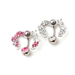 CZ Stone Belly Button Rings Fashionable Quality Alloy Navel Barbell Flower Belly Jewelry For Women Piercing