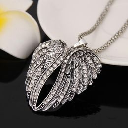 Vintage Silver Plated Angel Wings Charm Pendant Religious Amulet Crystal Necklace