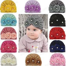 Baby Winter Hat Knitted Pearl Flower Newborn Photography Props Hats For Children Warm Boys Girl Cap Kids Hat Baby Fotografie knit cap