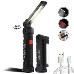 USB rechargeable COB LED flashlight work light Inspection Light 5 modes Tail magnet design Hanging torch lamp 2 sizes waterproof