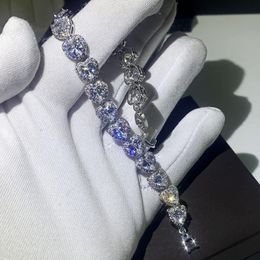 Classical Fashion Jewelry 925 Sterling Silver Pear Cut White Topaz Simulated Diamond Gemstones Heart Women Wedding Bridal Bracelet Gift