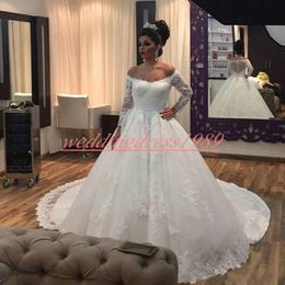 Vintage Long Sleeve Lace Wedding Dresses 2019 Sheer Saudi Arabia Tulle Plus Size Ball 2019 Custom Vestido de novia Bridal Gown Arabic