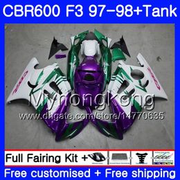 +Tank Purple white hot For HONDA CBR600FS CBR600RR CBR600 F3 1997 1998 Bodys 290HM.62 CBR 600 F3 FS CBR 600F3 97 98 CBR600F3 97 98 Fairing