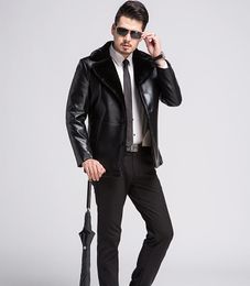 Fashion-Male New fur One male long sheep and PU leather jacket Business men's warm and cold leather jacket