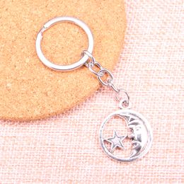 New Keychain 25mm circle moon star Pendants DIY Men Car Key Chain Ring Holder Keyring Souvenir Jewelry Gift