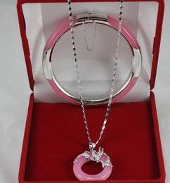 Jewellery hot sell new - Jewellery 001148 Wonderful pink Jade Circle Dragon Pendants Necklace Bracelet