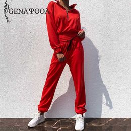 Genayooa Brand Tracksuit Women Fitness Two Piece Set Top And Pant Long Sleeve Crop Top Sweat Suits Women 2 Piece Set Female 2020