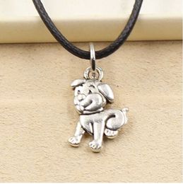 free ship 20pcs/lot Tibetan Silver dog Choker Charms Black Leather Cord Necklace DIY