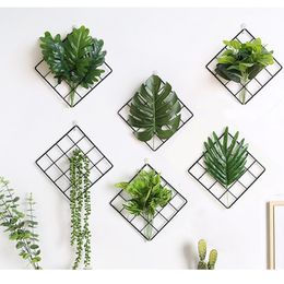 Farmhouse flowers Decorating Style Metal Grid Backdrop Wall Decor Hanging Artificial Plants Iron Storage Rack DIY Home Decoration Accessories