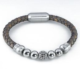 European and American retro style bead bracelet micro inlay bead DiY leather rope bracelet WY740