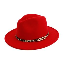 Fashion- Trilby Fedoras Hat Leopard Print Belt Buckle Trend Wool Felt Gambler Hat Flat Brim Jazz Fedora Hats