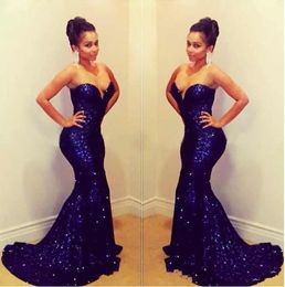 Cheap Modest Mermaid Sequined Prom Dresses Sweetheart Sleeveless Beaded Custom Made Special Occasion Evening Gowns Free Fast Shipping