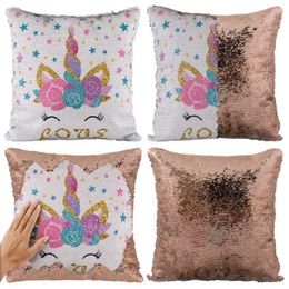 Unicorn Decoration Sequin Pillow Cover Sofa Two-color Cushion Cover 40*40cm Fashion Car Throw Pillowcase Mermaid Pillow Case Home Decor