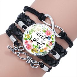 Christian Scripture charm Multi layered Leather rope Bracelets For Women Men Glass Cabochon Holy Bible Bangle Fashion Jewelry in Bulk