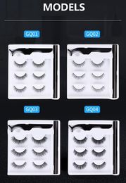 Handmade reusable false eye lashes natural self-adhesive eyeliner eyelashes set with tweezer soft & vivid fake lashes 4 models available DHL