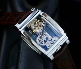 New unisex watch Two-pin full skeleton double-sided penetrating watch 316 stainless steel case Striped engraved mechanical movement