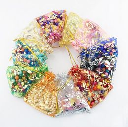 Colourful Gold Rose Transparent Packs Drawstring Pouch Sachet Organza Gift Bag For Jewellery Wedding Party Beads Packing GB397