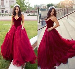 Dark Red Veet Prom Dresses Sweetheart Sleeveless Tulle Sexy Open Back Sweep Train Party Quinceanera Plus Size Formal Evening Gowns