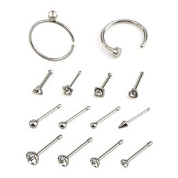 Nose Ring Hoop Surgical Steel Nose Studs Screw Nostril Hoops Piercing Jewelry Set for Women Men Girls