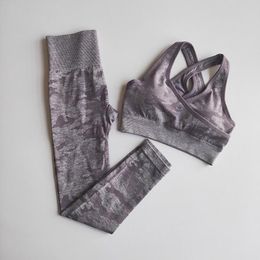 2020 New Camo Seamless Yoga Set Women Fitness Clothing Sportswear High Waist Gym Leggings Tights Workout Bra 2 Piece Sport Suit
