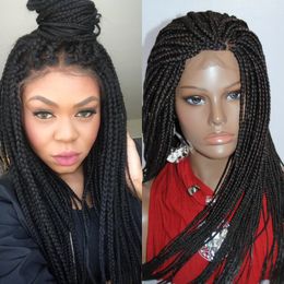 13*4 Lace Front Synthetic Wigs For Black Women 24Inch African American Braided Black Wigs Long Tendy Lace Front Braid Wigs