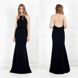 Black Mermaid Prom Dresses Beads High Collar Sleeveless Formal Evening Dress Backless Floor Length Party Pageant Gowns