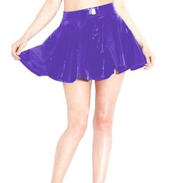 S-6XL Gothic PVC Pleated Mini Skirt Ladies Trendy High Waist Umbrella Short Skirt High Street Streetwear Sexy Dancing Clubwear